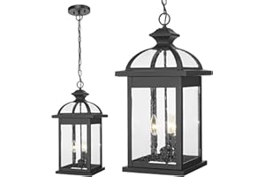 Darkaway Outdoor Pendant Lights for Porch, Extra Large 23inch Outdoor Chandelier 3-Light Hanging Lights Adjustable Hegiht Exterior Chandelier Ceiling Mount with Seeded Glass for House Patio Gazebo