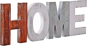 Wood Home Sign Decorative Wooden Block Word Signs, Freestanding Dual Purpose On Wall and Desk Wooden Cutout Letters, Home Decoration for Living Room