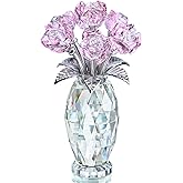 H&D HYALINE & DORA Pink Crystal Rose Flower Figurine,Glass Rose Flowers Gifts for Women,Crystal Rose Flower Collectible for Christmas Wedding Decor