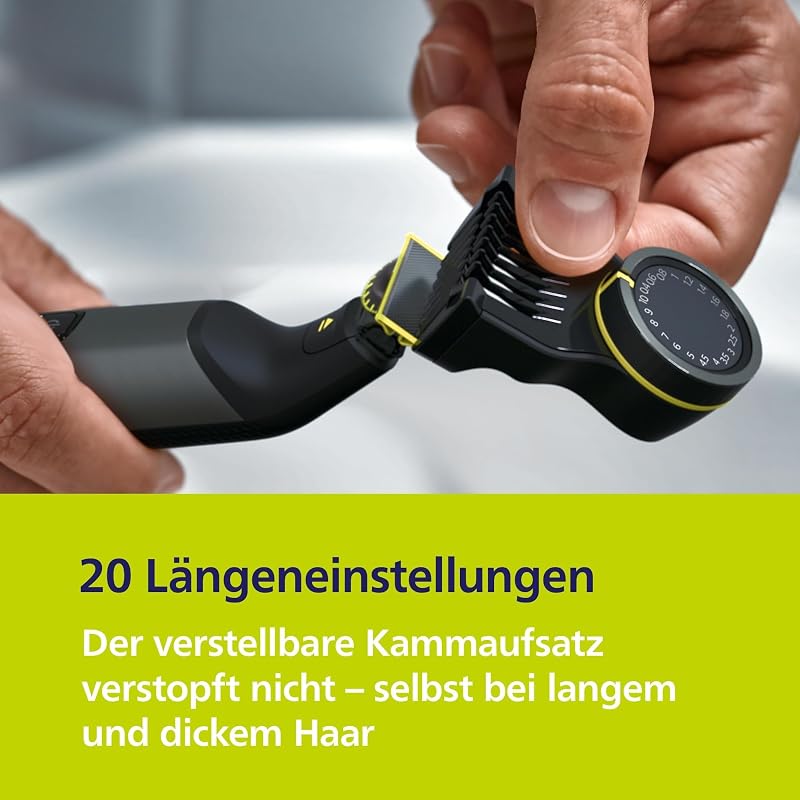 OneBlade Pro 360 Face & Body - elektrischer Rasierer, Trimmer & Bodygroomer, 2x 360 Klingen, Präzisionskamm, 2x Körperaufsätze, Reisetasche, Ladestation, für Gesicht & Körper (QP6652/30)