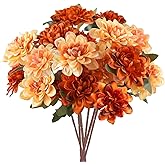 Ruidazon 6Pcs Artificial Fall Flowers, 18 Heads Silk Fake Mums Flowers Faux Chrysanthemum Orange Flowers for Home Fireplace Table Centerpieces Flower Arrangement Fall Decor (Rust+Champagne)