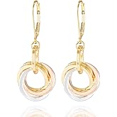 Tricolor Chunky Love Knot Leverback Earrings for Women | Sterling Silver & 14K Yellow/Rose Gold-Filled Circles | Secure Modern Everyday Mixed Metal Jewelry Gift for Her