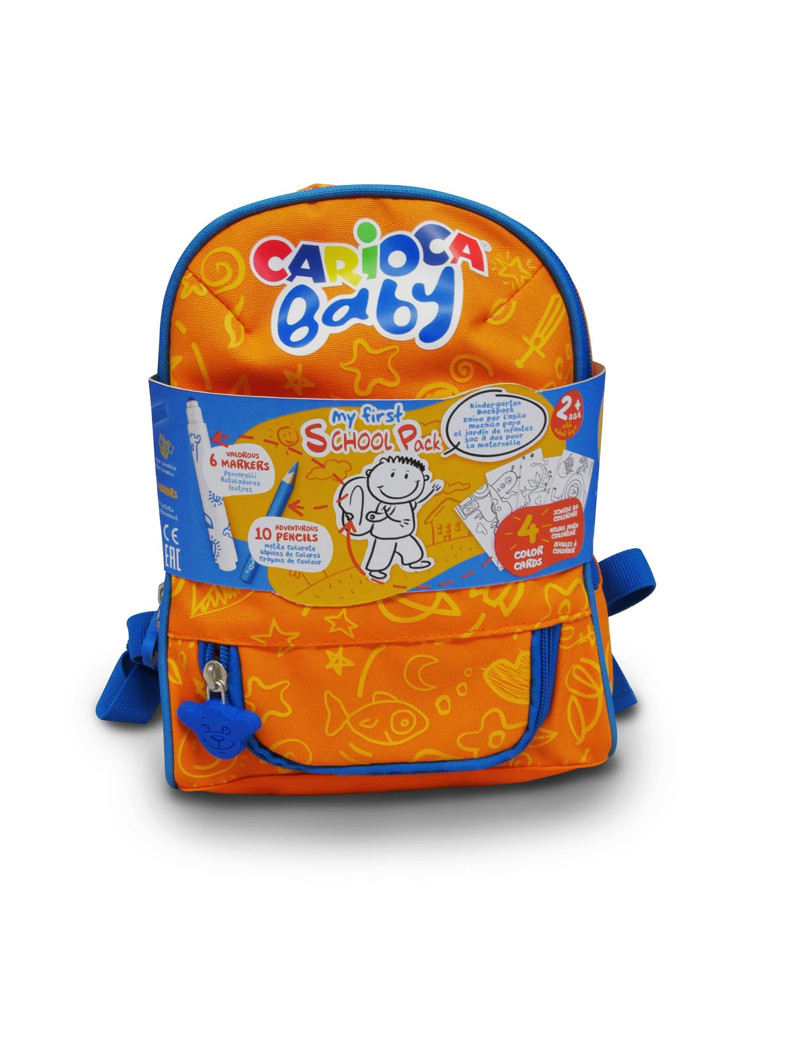 Carioca Baby Backpack | Waterproof Backpack for Kindergarten with School Supplies for Colouring, Backpack for Girls and Boys from 24 Months with Coloured Pencils, Markers and Colouring Cards