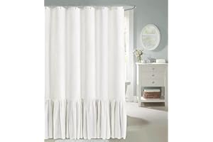 Awellife Farmhouse Shower Curtain Ruffle Linen Textured Boho Shower Curtain for Bathroom, White 72" W x 84" L