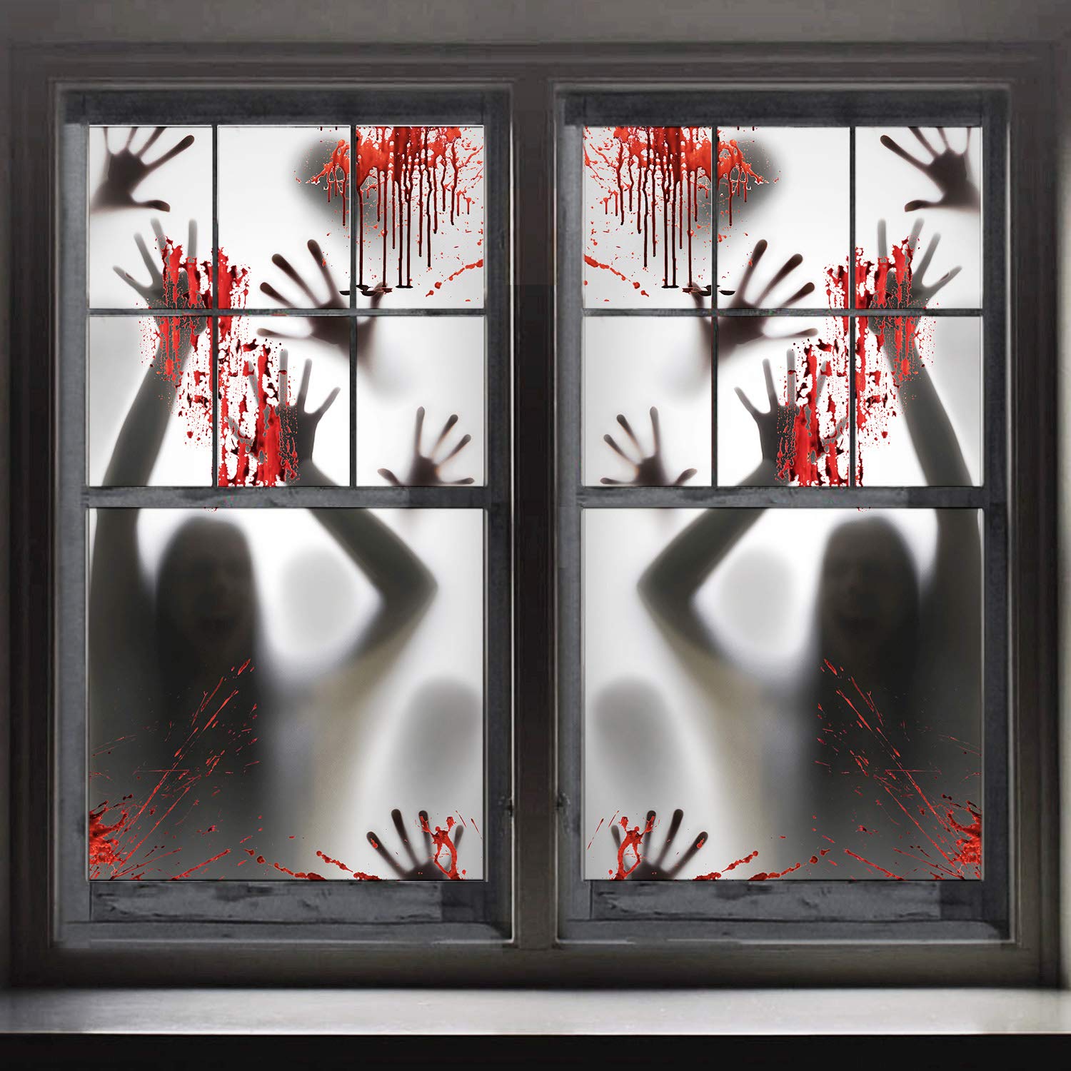 Photo 1 of FUNNISM 2PCS Halloween Haunted House Decoration Window Door Cover, Scary Zombie Hands Halloween Window Cling Poster, Creepy Garage, School Dormitory, Outdoor/Indoor, Skeleton Door Decoration