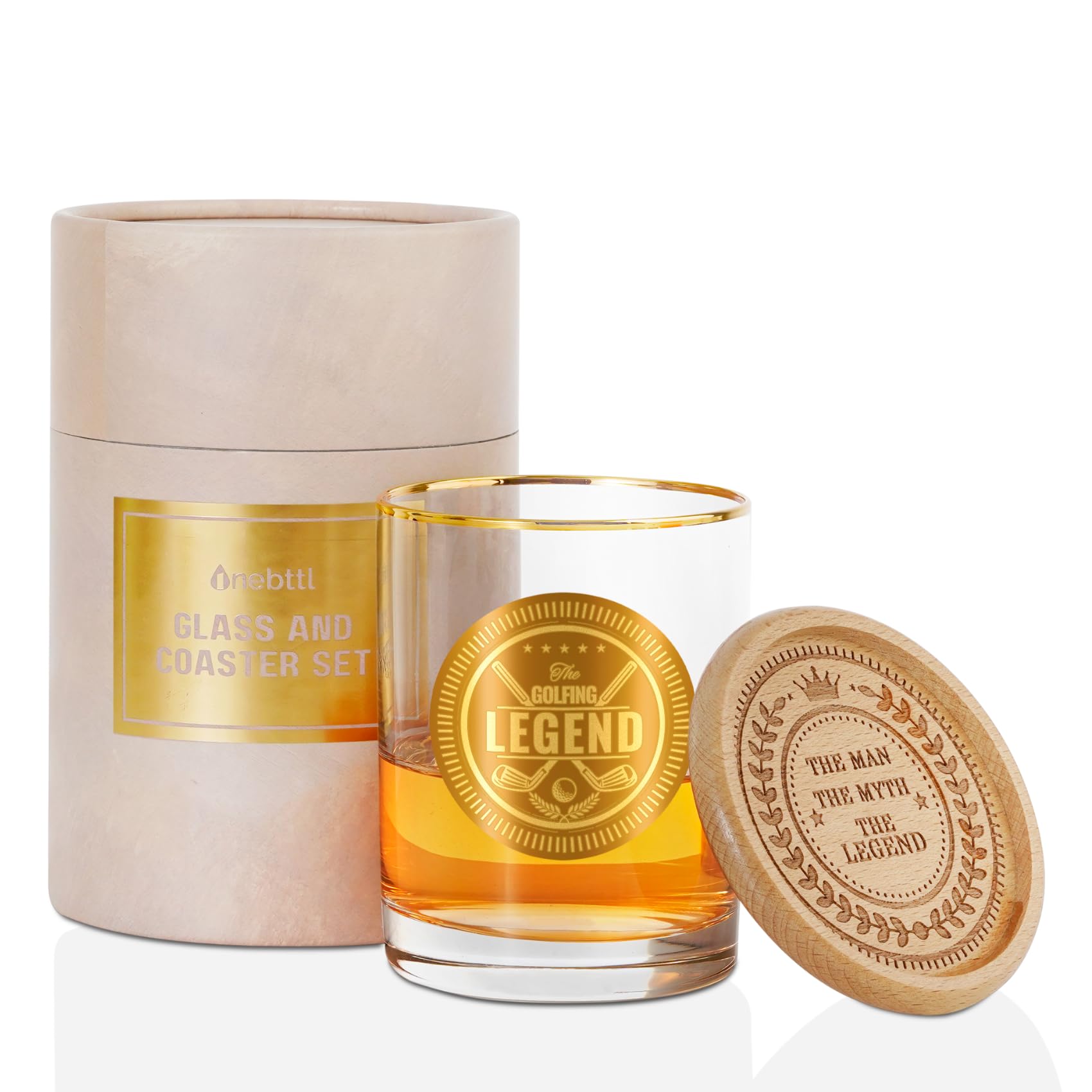 Onebttl Golf Gifts for Men, Golf Whiskey Glass with Coaster, Funny Golf Gifts, Golf Dad Gifts - The Golfing Legend