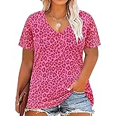 CARCOS Womens Plus Size Tops Short Sleeve Shirts V Neck Tunic Floral/Aniaml Blouses XL-5X