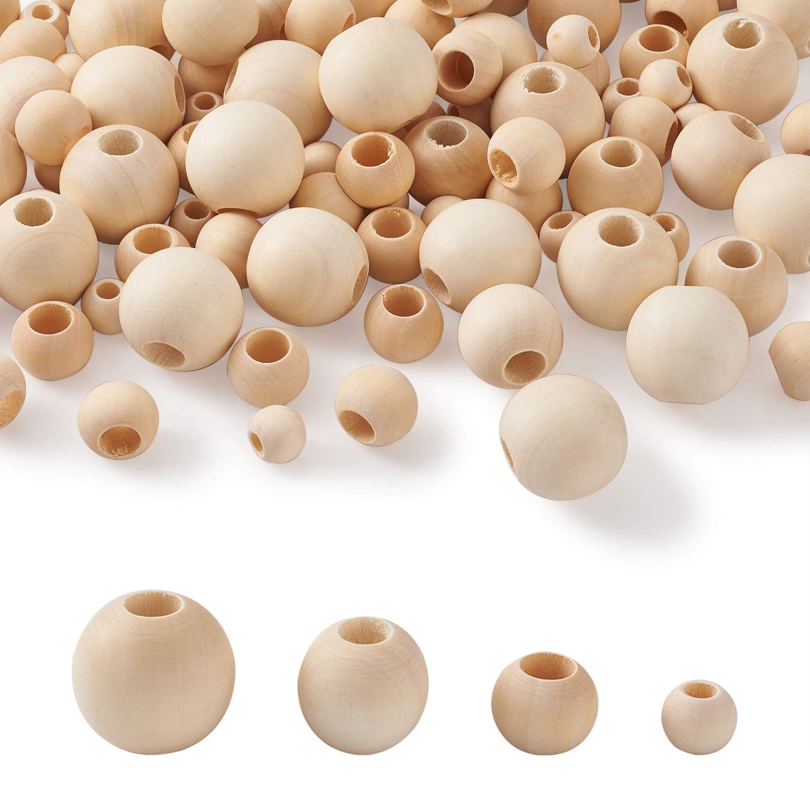 Cheriswelry 100pcs Unfinished Wood Beads Large Hole Natural Round Ball Wooden Spacer Loose Beads for DIY Jewellery Crafts Making(14mm/20mm/25mm/30mm)