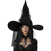 UQJE Women's Witch Hat Adult Mesh Witches Hat Halloween Costume
