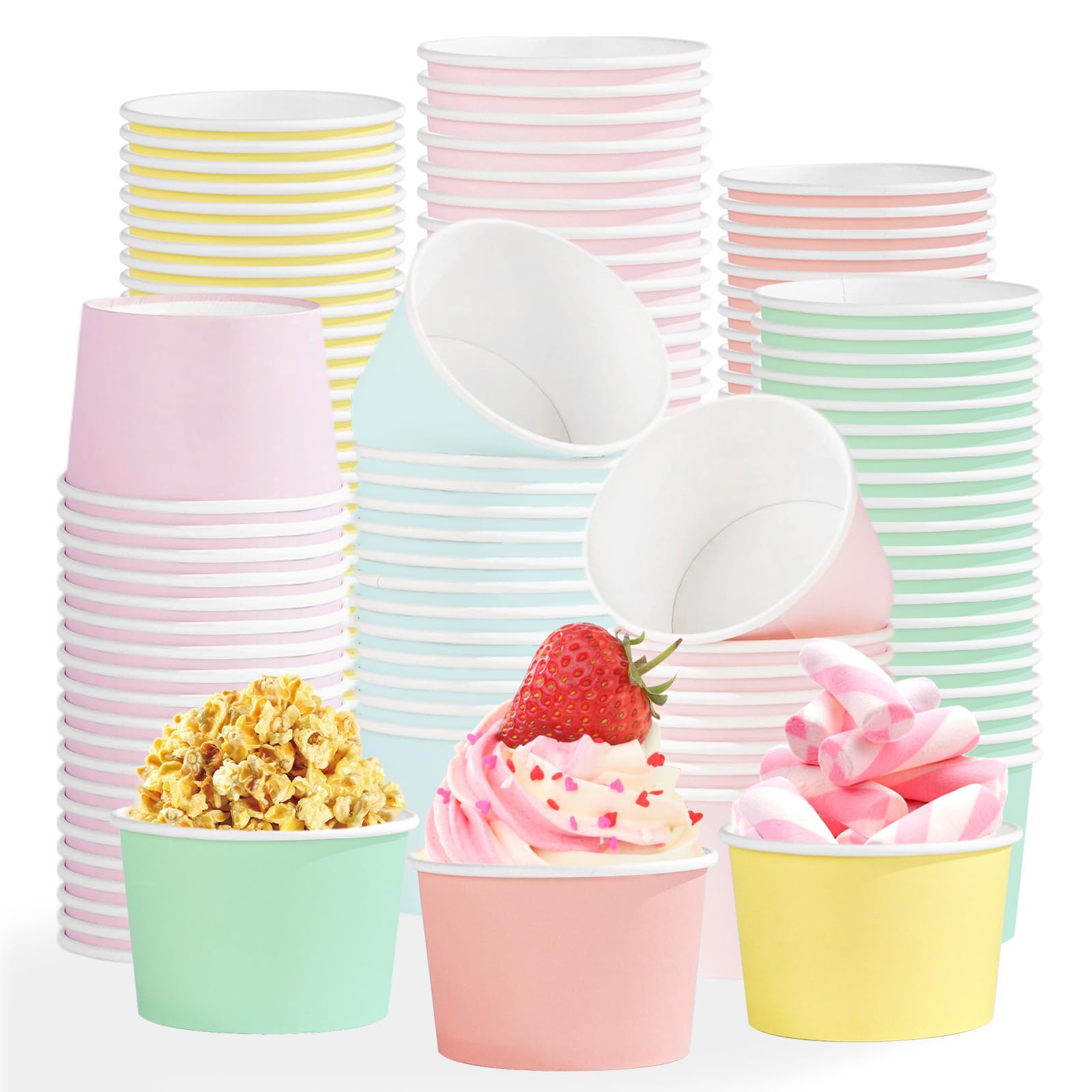 Photo 1 of 120Pcs Pastel Ice Cream Cups 12 oz Disposable Colored Theme Paper Dessert Snack Bowls Pastel Rainbow Yogurt Cup Containers for Food Soup Candies Baby Shower Birthday Spring Colorful Party Supplies