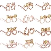 Guiruiy 24PCS 40th Birthday Eyeglasses Decorations for Women, Pink Rose Gold Happy 40th Birthday Paper Eyeglasses Party Supplies, Forty Year Old Bday Glasses Decor
