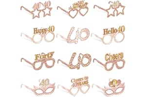 Guiruiy 24PCS 40th Birthday Eyeglasses Decorations for Women, Pink Rose Gold Happy 40th Birthday Paper Eyeglasses Party Supplies, Forty Year Old Bday Glasses Decor