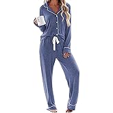 Ekouaer Women's Pajamas Long Sleeve Sleepwear Casual Button Down Loungewear Soft Pjs Set S-XXL