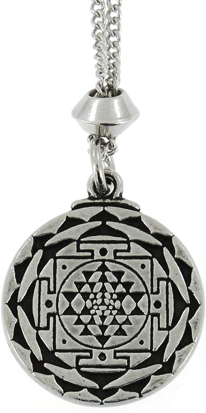 Handmade Sri / Shree Chakra / Yantra Meditation Mandala Pewter Pendant ~ For Prosperity ~ 18+4 inch extender Chain