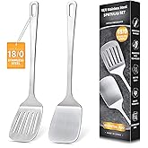 2 Pcs Stainless Steel Spatulas Set, Metal Spatula Solid & Slotted Turner, Heavy Duty Sturdy Spatula for Kitchen Use, High Hea