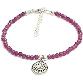 GemInspire Evil Eye Bracelet with 3mm Faceted Natural Gemstone Beads, Black Tourmaline/Ruby/Lapis Lazuli, 6.50"+1.50" Adjustable Sterling Silver Bracelet,