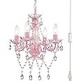 Plug in Chandelier Lighting with Cord Pink Chandelier Small Crystal Chandelier 4 Light Girls Chandelier for Bedroom