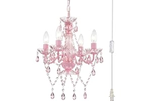 ALIGHTING Plug in Chandelier Lighting with Cord Pink Chandelier Small Crystal Chandelier 4 Light Girls Chandelier for Bedroom