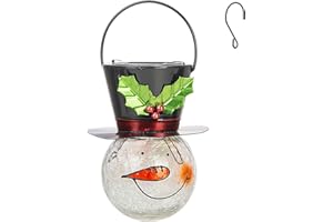 Viveta Snowman Solar Lantern, Solar Lanterns Outdoor Waterproof, Christmas Hanging Lantern Crackle Glass for Garden Patio Yard Decor