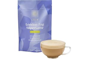 Clevr Blends London Fog Latte - Earl Grey Tea Instant SuperLatte Mix with Oat Milk Powder, Black Tea, Organic Spices and Coconut Milk Superfood Creamer, Adaptogens, Reishi & Lion's Mane Mushroom Extract & Probiotics - (340g)