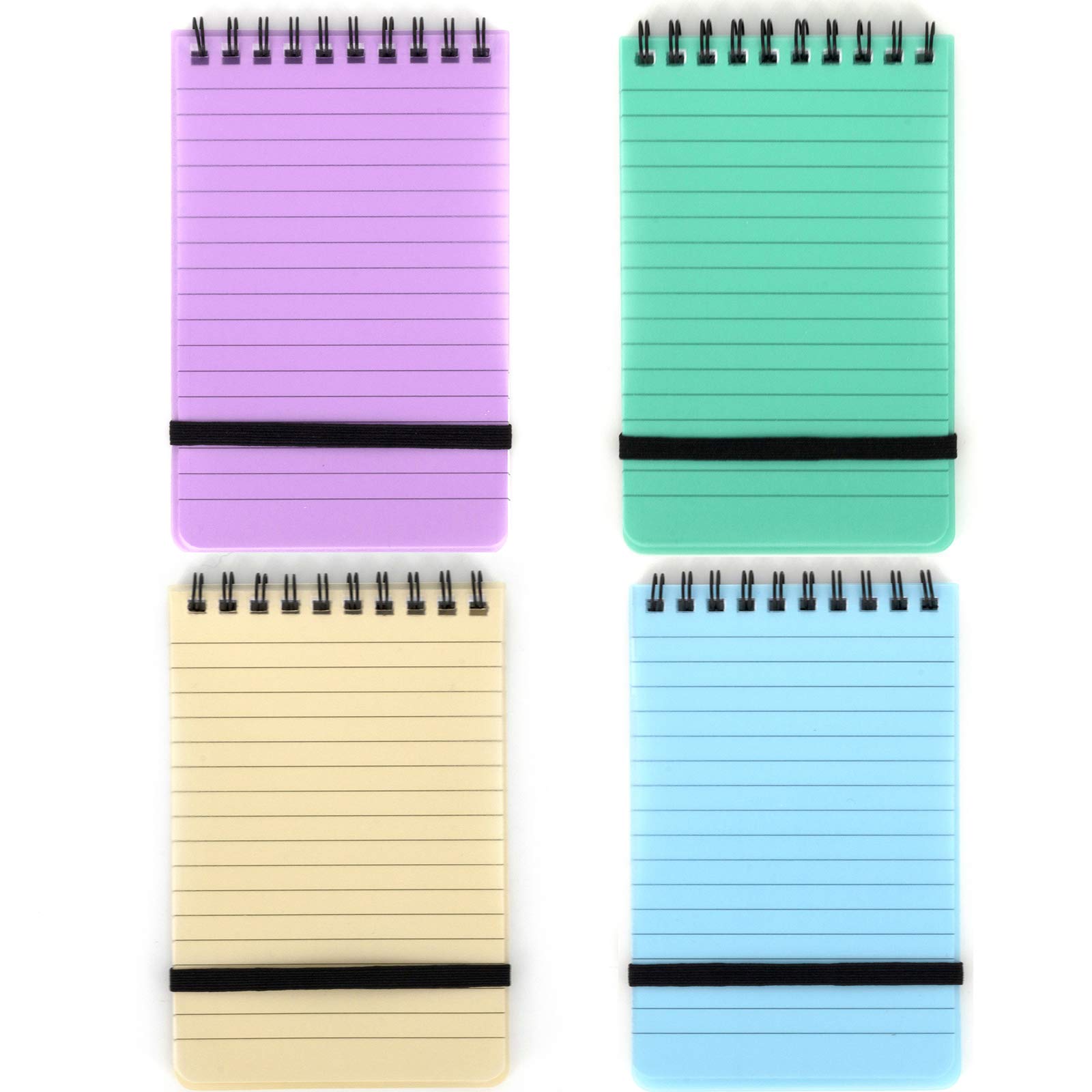Thinspire 4 Pack Mini Spiral Note Book Small Notepads Spiral Pocket Notebook Wirebound Notebooks with Elasticated Fastener, 14 cm x 9 cm
