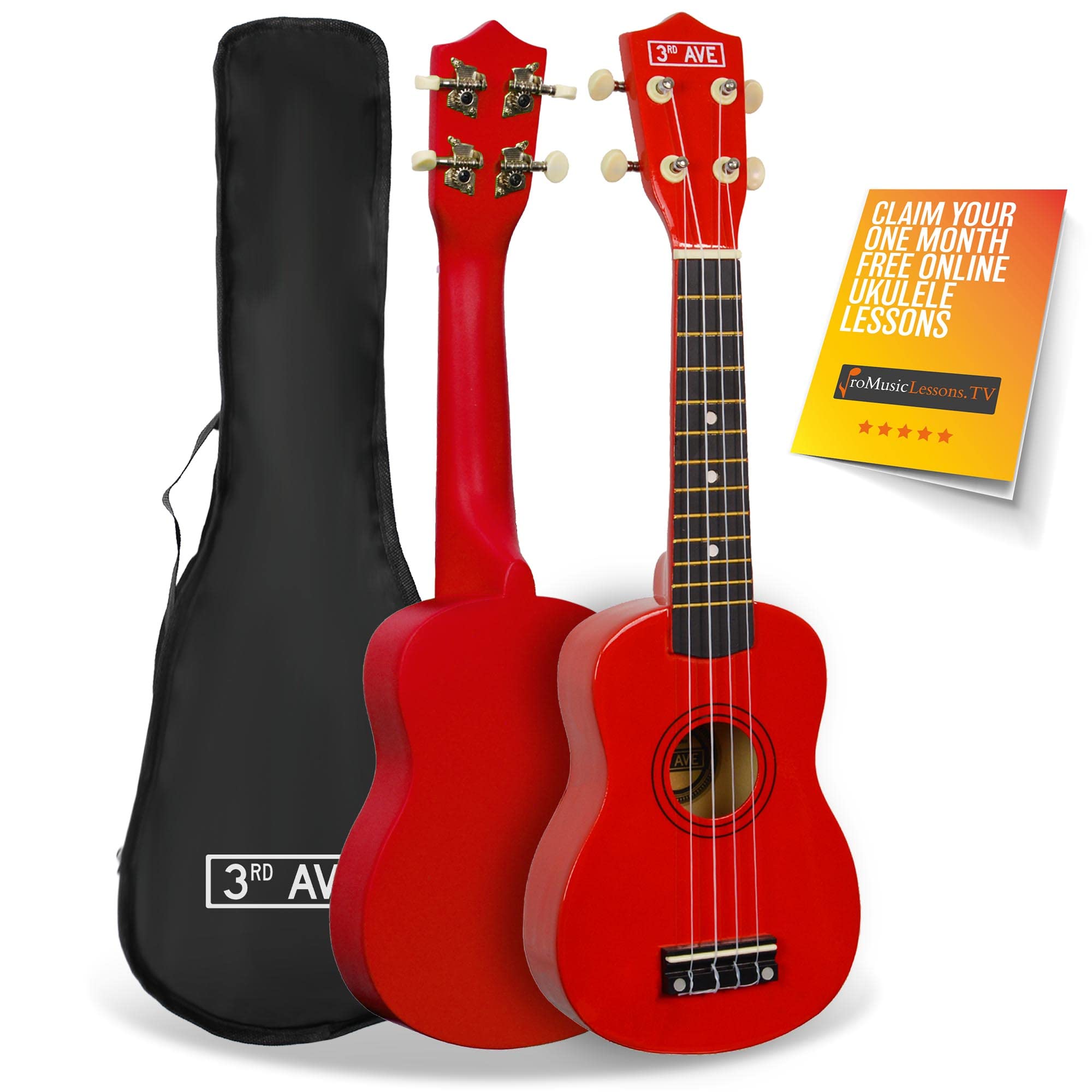 3rd Avenue Soprano Ukulele Beginner 21 Inch 4 Nylon Strings with Free Uke Bag – Red – FREE 1 Month Online Lessons — image 1