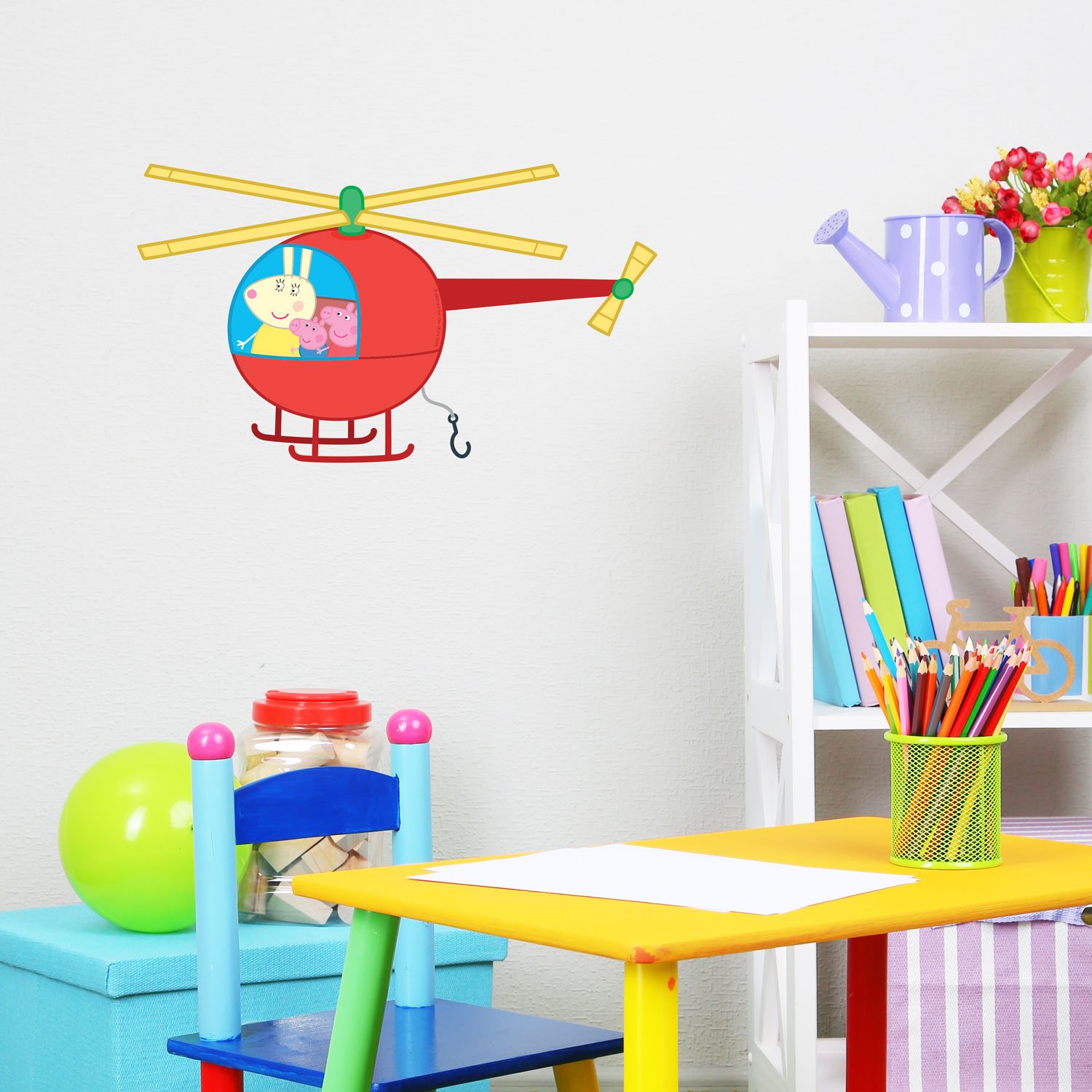 Stickerscape Peppa Pig Transport Wall Stickers (Helicopter - Regular Size)| Official Peppa Pig Wall Decal, Wall Decor | Easy to Apply, Cleanly Removable