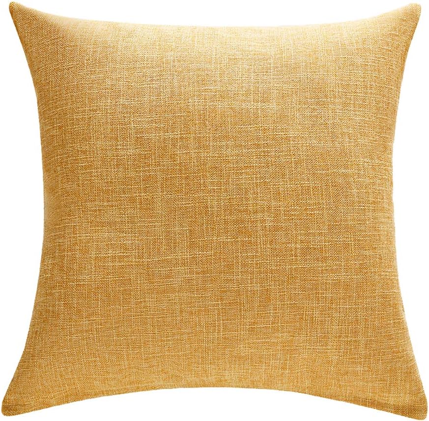 Anickal Set of 2 Mustard Yellow Farmhouse Pillow Covers Cotton Linen Decorative Square Throw Pillow Covers 18x18 Inch for Sofa Couch Decoration: Home & Kitchen