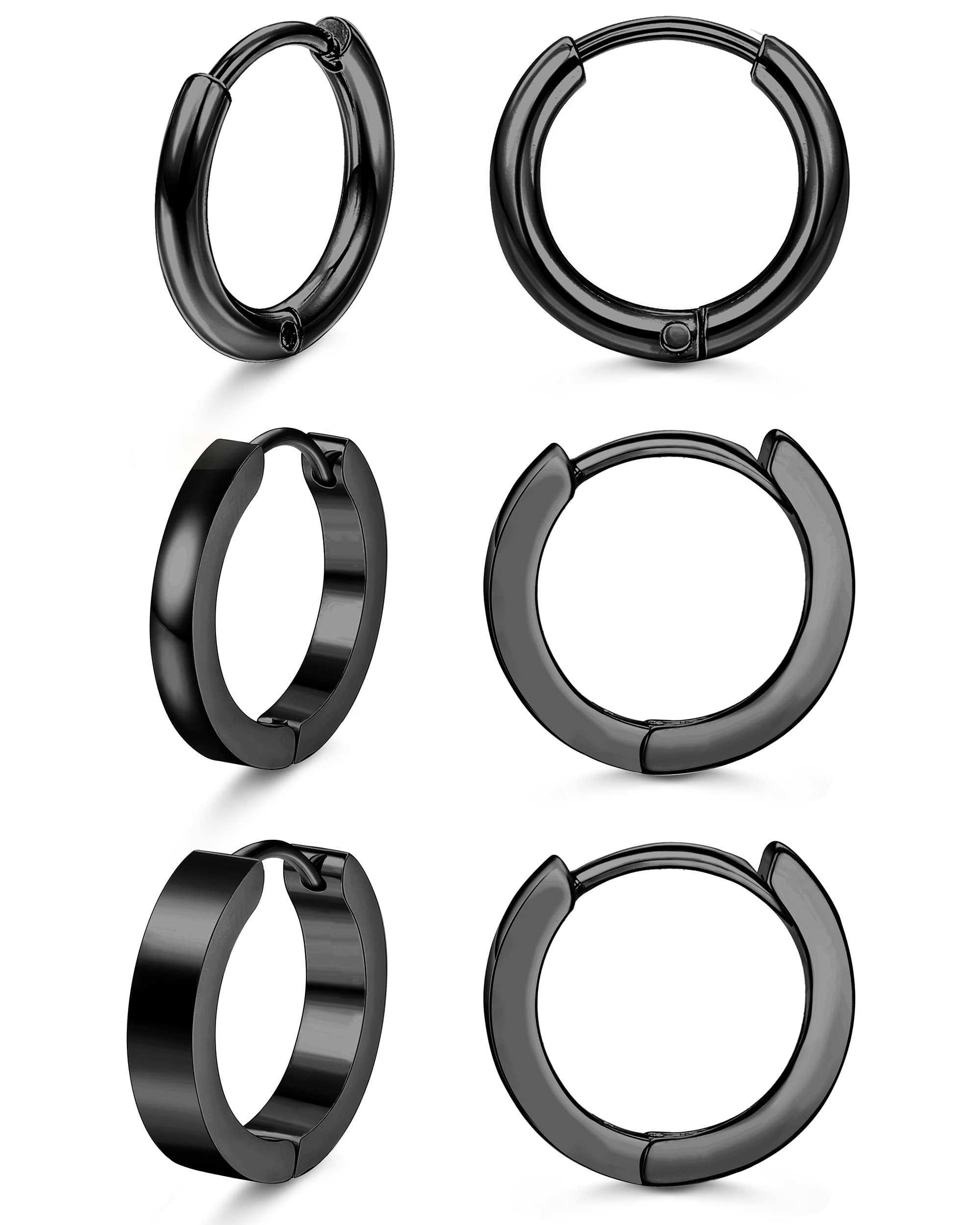 KALVICA 3 Pairs Hoop Earrings for Women Men Hypoallergenic Cartilage Hoop Earrings Small Stainless Steel Sleeper Piercing Jewellery Black Silver Gold