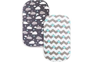 COSMOPLUS Bassinet Sheet Set 2 Pack Stretch Fitted Cradle Fitted Sheets for Bassinet Pads/Mattress, for Boys Girls,Unisex,Ultra Soft,Whale/Cloud