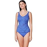 Profile by Gottex Textured V-Neck D-Cup Tankini Top- Soft Cups, Hook & Eye Closure, Adjustable Straps, Bottom Sold Separately