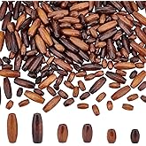 AHANDMAKER 240 Pcs Natural Oval Wood Beads, 6 Style Dyed Wooden Spacer Beads, Tiny Wooden Tube Beads Loose Beads for DIY Craft Necklace Bracelet Earring Jewelry Making, Hole: 2mm