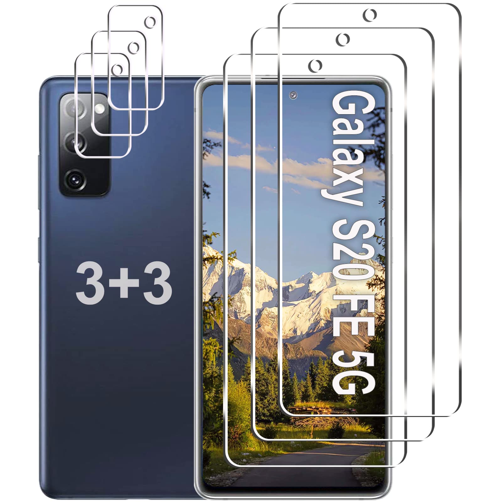 Photo 1 of [3+3 Pack]Galaxy S20 FE 5G Screen Protector + Camera Lens Protector, HD Tempered Glass Film, 9H Hardness, Scratch Resistant, Easy Installation, Bubble Free, Screen Protector for Samsung Galaxy S20 FE