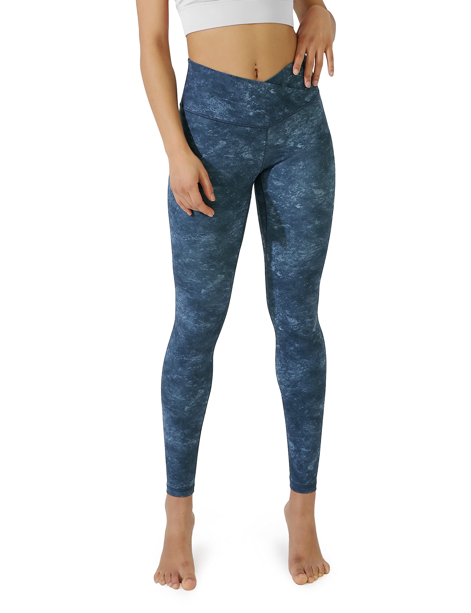 ODODOS Women's Cross Waist Pattern Yoga Leggings