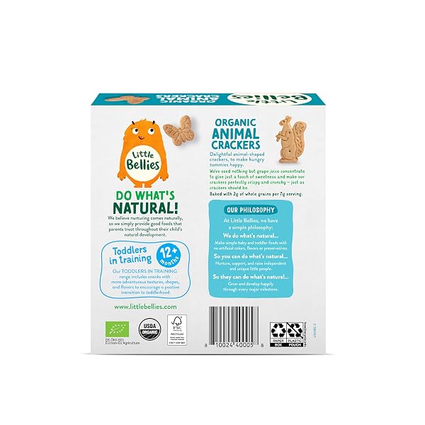 LITTLE BELLIES ORGANIC ANIMAL CRACKERS TODDLER SNACK, 4.58 OZ (PACK OF 5)