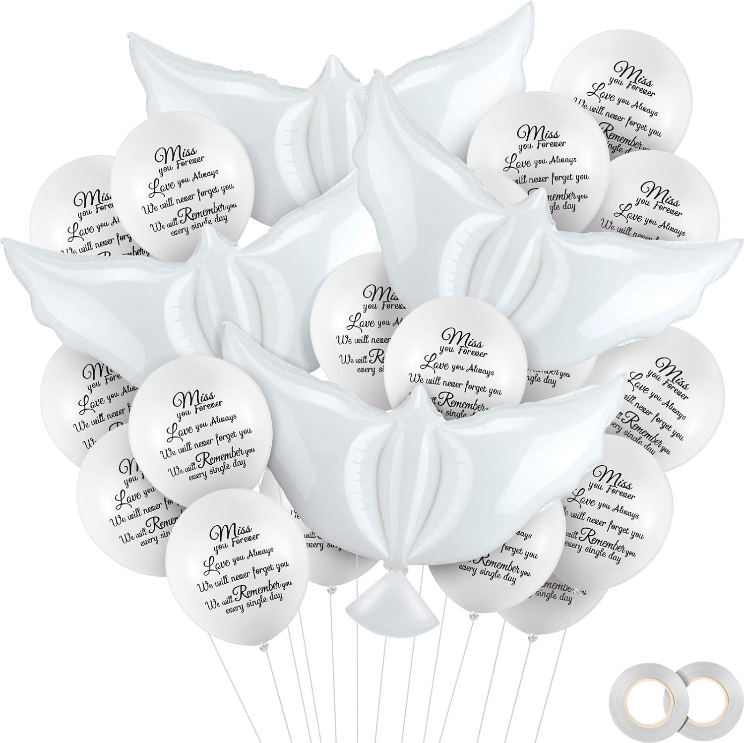 36 Pieces White Memorial Balloons with 4 Pieces Peace Dove Balloons