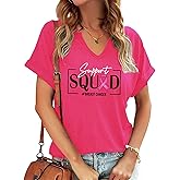 Breast Cancer Awareness Shirt Pink Ribbon Breast Cancer Support Squad Tshirts Cancer Survivor V-Neck Tops