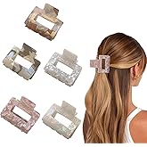 5 Pack Medium 2 Inch Claw Clips for Women, Double Teeth Square Hair Clips, Strong Hold Rectangle Barrettes for Thick Hair (A)