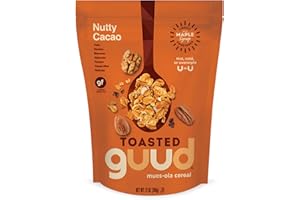 GUUD Nutty Cacao Toasted Muesola Cereal, 12 Ounce, Slightly Sweet Muesli, Gluten Free, Oats, Raisins, Bananas, Almonds, Pecans, Cacao Nibs, Walnuts, Vegan, Non-GMO Certified, Kosher