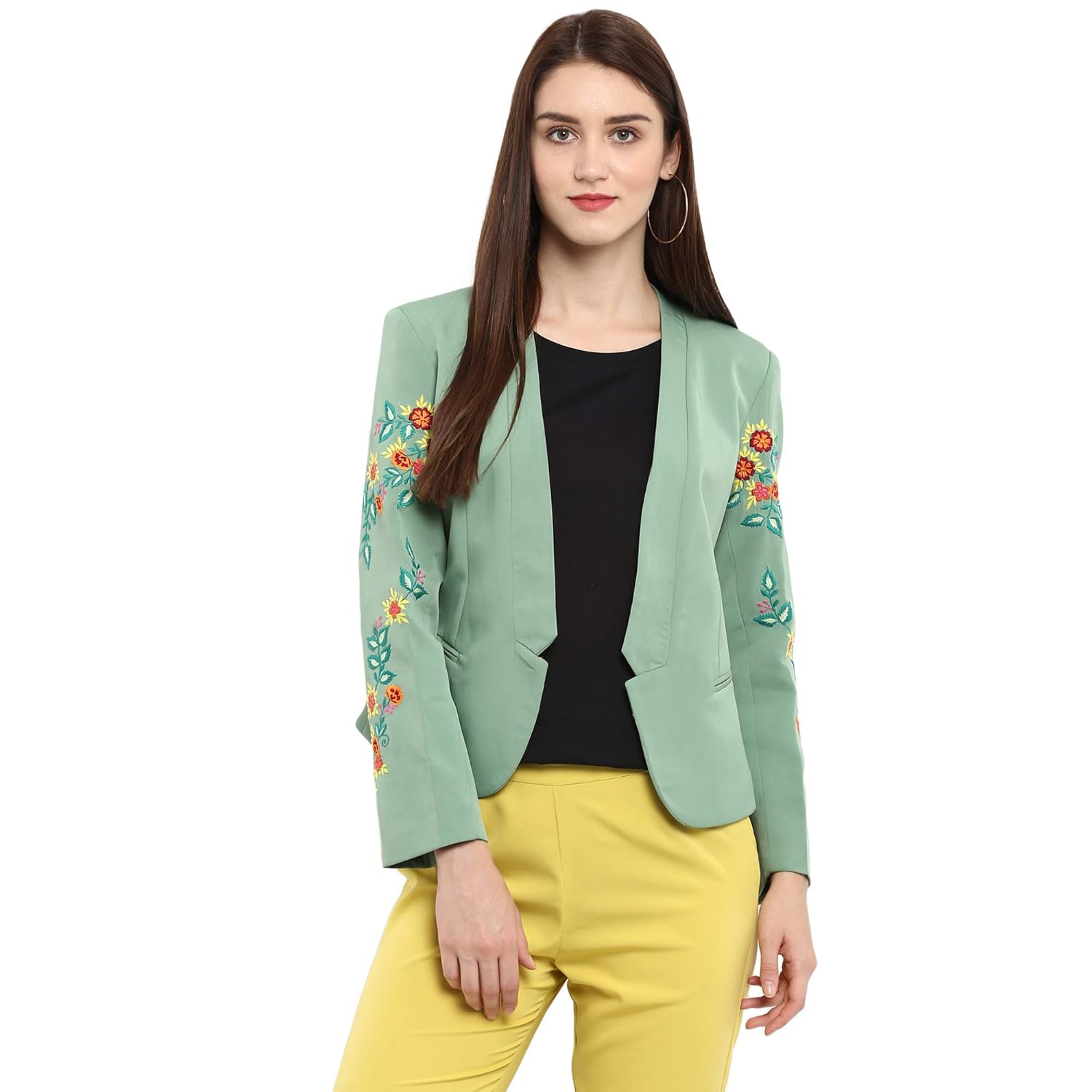 pannkh women's pastel green embroidered blazer