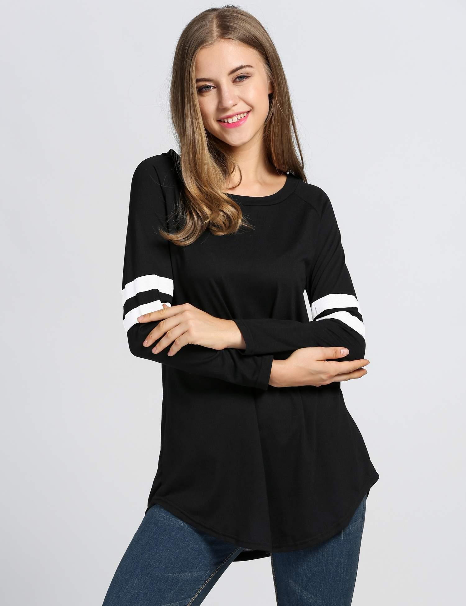etuoji Fashion Women T-Shirt Baseball Long Blouse Casual Long Sleeve