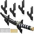 Yookeer 4 Pieces Sword Wall Mount Adjustable Sword Holder Wood Martial Arts Weapons Stand Samurai Sword Weapon Wall Mount Wooden Sword Hangers with Nails