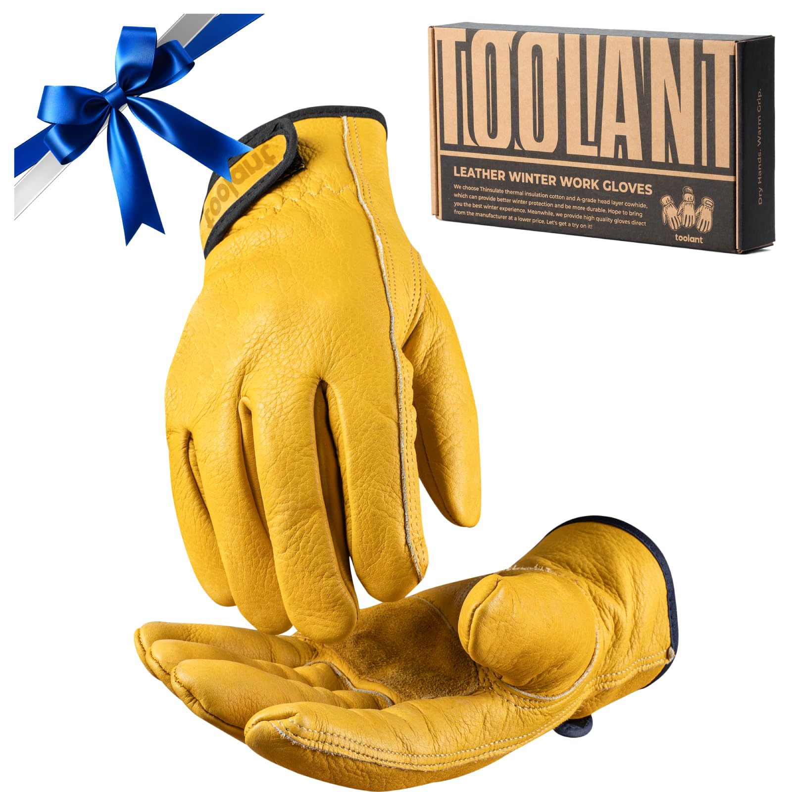 toolant Winter Leather Work Gloves, Warm Thinsulate Lining for Cold Weather Work, 100% Full Grain Cowhide with Abrasion and Puncture Resistance, Size Medium, Deluxe Set Image toolant Winter Leather Work Gloves, Warm Thinsulate Lining for Cold Weather Work, 100% Full Grain Cowhide with Abrasion and Puncture Resistance, Size Medium, Deluxe Set Image