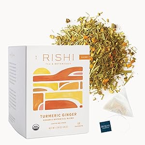Rishi Tea Turmeric Ginger Herbal Tea | USDA Organic Direct Trade Sachet Tea Bags, Certified Kosher, Caffeine Free Ayurvedic T