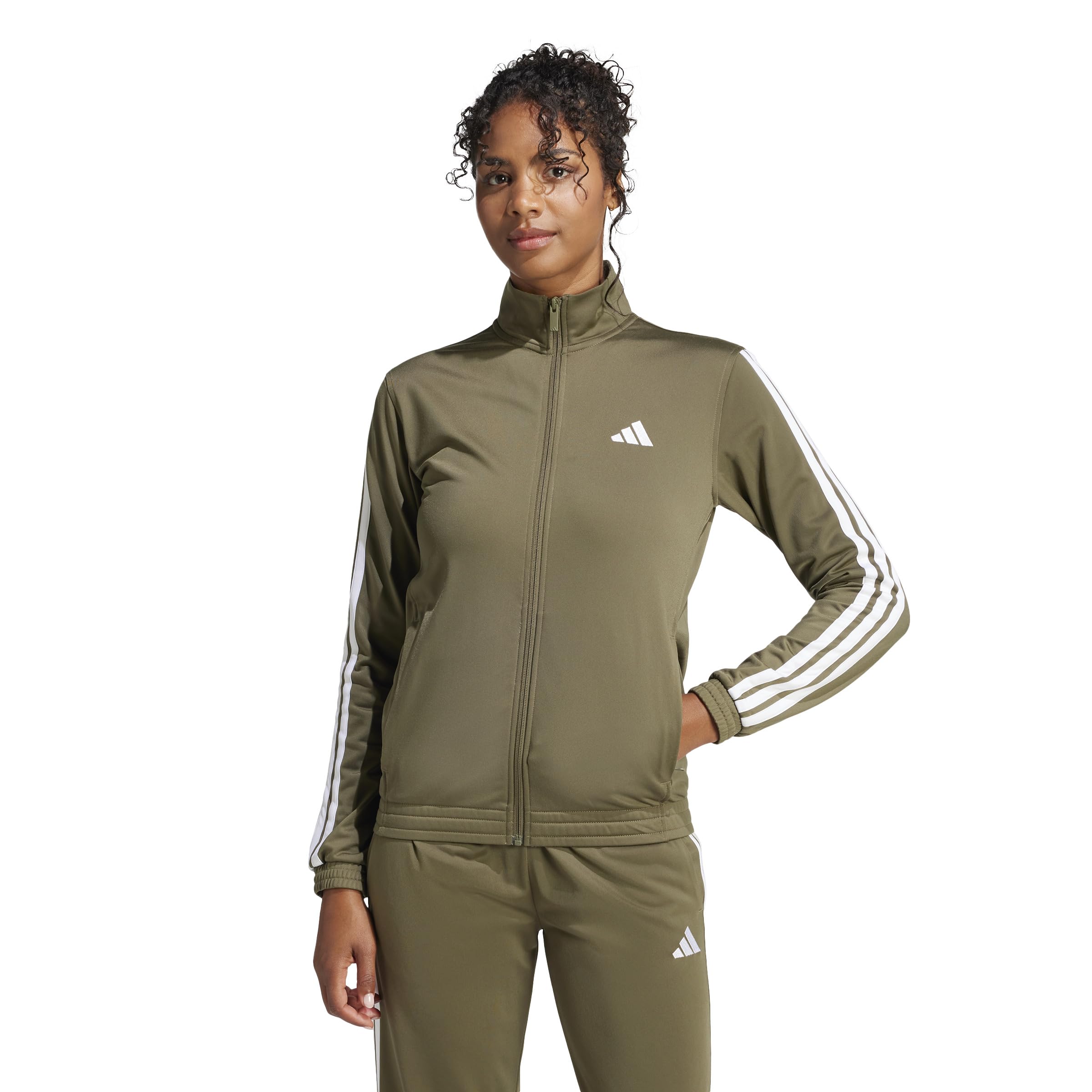 adidas Women’s Tricot 3-Stripes Track Top, Olive Strata/White