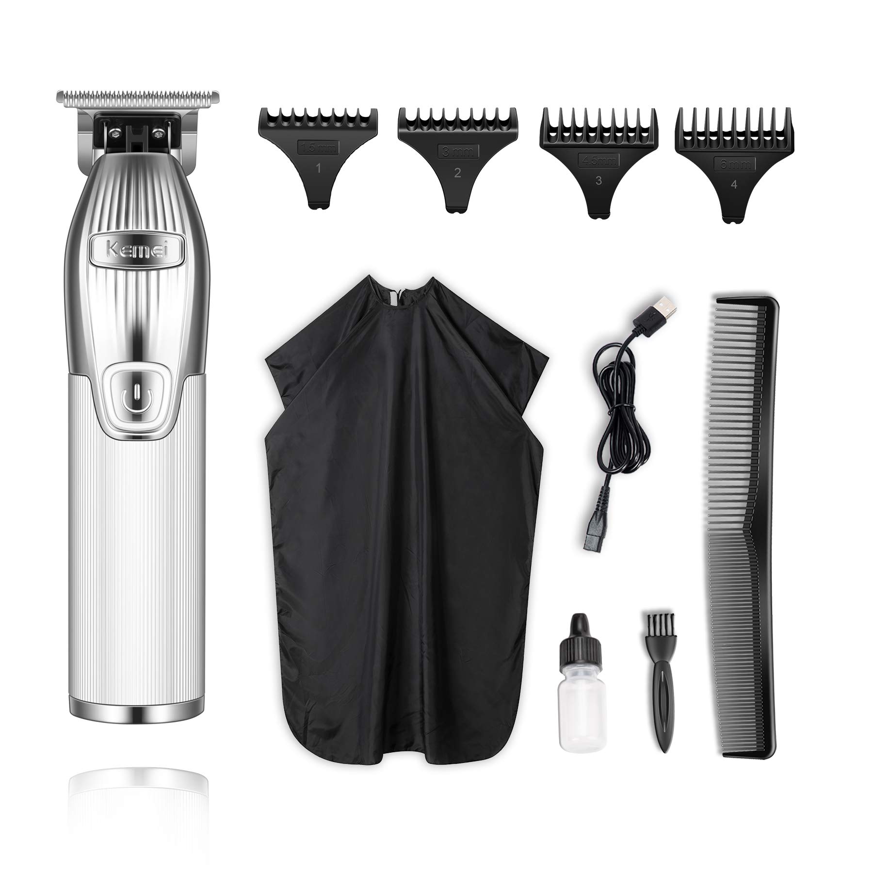 Kemei 0mm Baldheaded Hair Clippers for Men Professional Cordless Hair Trimmer Beard Trimmer with T Blade Zero Gapped Rechargeable Grooming Kit, KM-i32