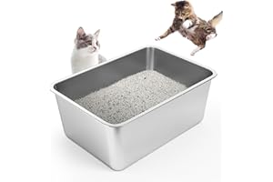 LIHONG Stainless Steel Cat Litter Box,Large Metal Litter Box for Small Large Cats Kitty Rabbits,No Smell,Non Stick,Easy to Clean(19.5" Lx13.5 Wx8 H,L)