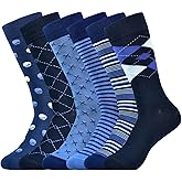 SUKBRGIR Mens Dress Socks Business Casual Pattern，6-Pairs Bamboo Crew Sock for Men Shoe Size 8-13