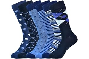 SUKBRGIR Mens Dress Socks Business Casual Pattern，6-Pairs Bamboo Crew Sock for Men Shoe Size 8-13