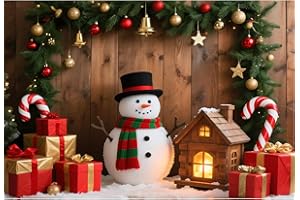 DORMIRPILOW Christmas Backdrop 7x5FT, Christmas Backdrops for Photography, Fabric Winter Snowman Xmas Photo Booth Background, Rustic Barn Wood Door Banner for Family Holiday Decorations